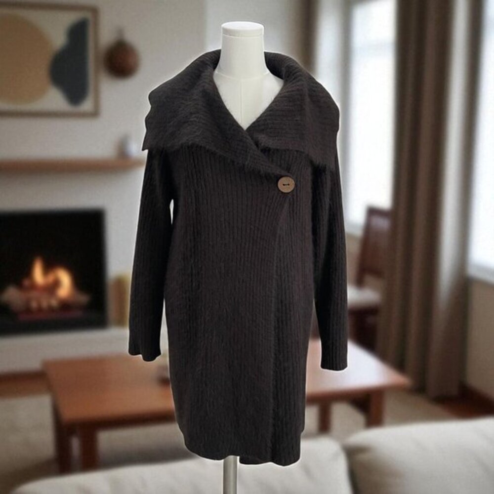 Vintage Venesha Angora Wool Coat Brown‎ Oversized Button Minimalist Winter Chic